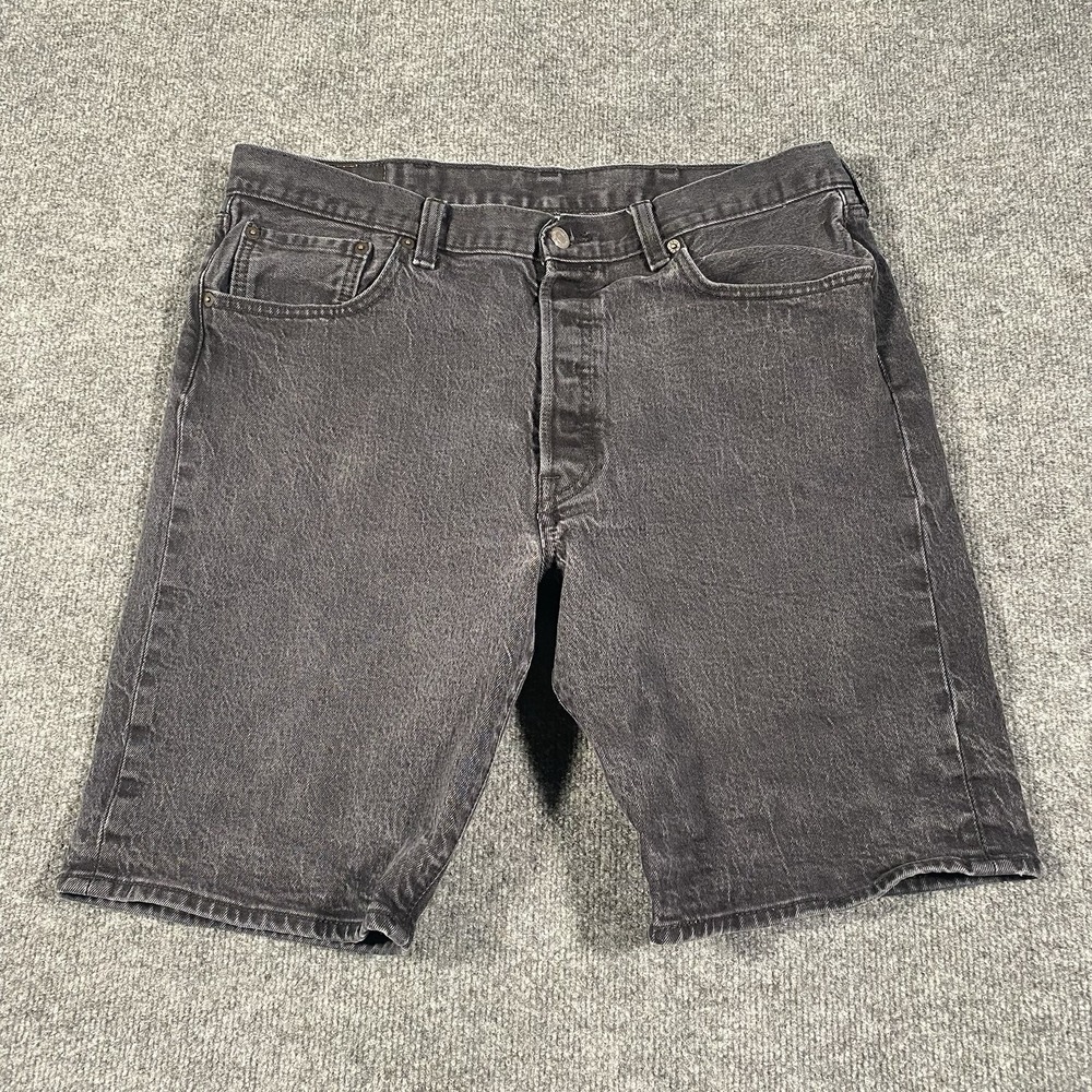 Levis 501 Faded Black Jean Shorts Mens Size 38 Jorts Button Fly Retro Style
